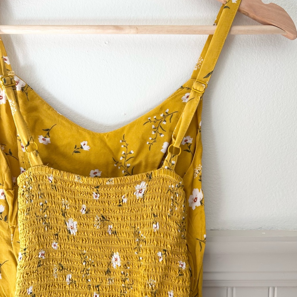 🌼 Old Navy XS Mustard Yellow Floral Cami Sundress – Smocked Back | Adjustable - Picture 2 of 4